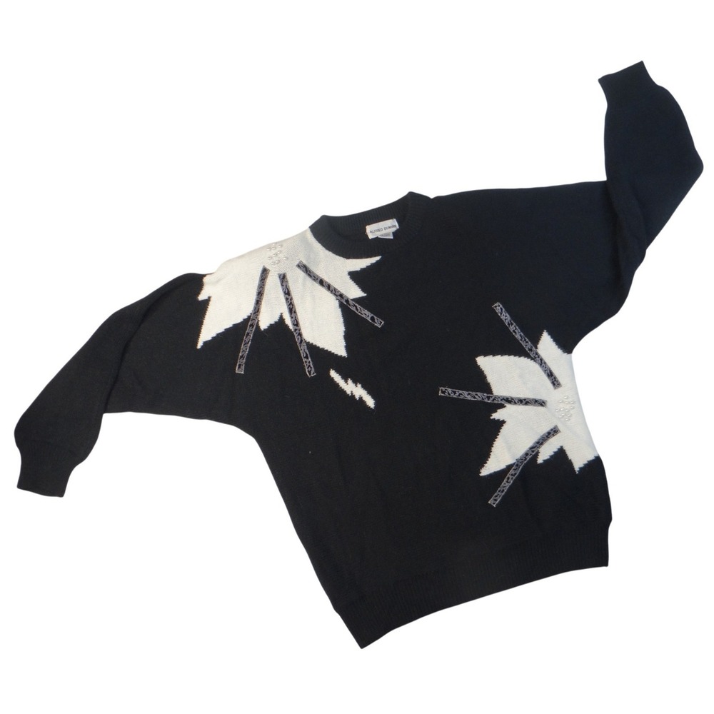 Vintage Alfred Dunner Women's Black White‎ Starbursts Knit Sweater Size L